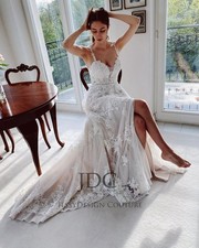 2026 Floral Spitze Brautmode Brautkleid Hochzeitskleid 32-60 Schlitz Träger