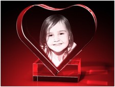 3D Glas Gravur Herz Foto Bild
