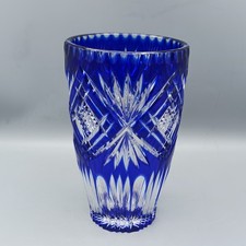 Kristalvase Böhmen Kobaltblau Überfangglas Handgeschliffen Diamantschliff 22,5cm