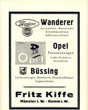 Fahrzeugfabrik Kiffe Münster Omnibus Büssing 1925 Reklame Opel Wanderer LKW
