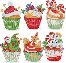 Kreuzstich Stickpackungen Vorgedruckt Weihnachten Cupcakes Bilder Vorlagen St...