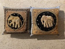 2 Kunstvolle Kissenhüllen Sofakissen Grau Deko Unikate - Seide gerahmt - s. Foto