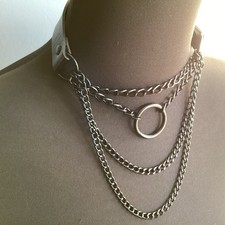 Halsband Schwarz Leder Ketten O-Ring Schnalle Martingale Choker BDSM Pet Play