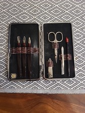 Maniküre Und Pediküre Set Mit Etui Aus Echtem Leder Braun Top Zustand