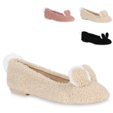 Damen Ballerinas Kunstpelz
