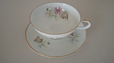 Thomas Mokkatasse & Untertasse Elfenbein Blumendekor Goldrand Porzellan Vintage