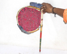 Vintage Alt Holz & Tuch Handgefertigt Hand- Ventilator Verwendbar & Sammler