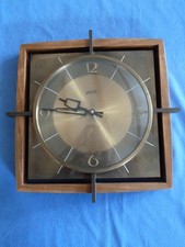 alte Atlanta Electric Wanduhr Kupfer Holz Glas 60er Jahre Vintage