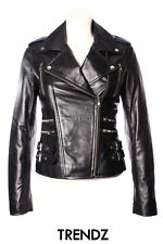 DESIRE Damen Biker Jacke Rock Chic Gothic Oberteile Echtleder Jacke schwarz