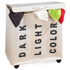 WENKO Wäsche Sammler TRIVO 116 L Behälter Wagen Korb Sortierer Box Sack Rollen