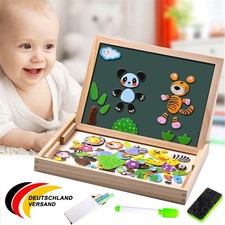 Magnetisches Holzpuzzle 100Stück Doppelseitige Magnettafel Wald & Tier Zeichenbr