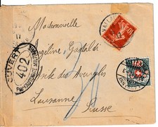 Zensur Brief Frankreich Schweiz 1917 Portomarke Schweiz Zensur Militär Stempel 