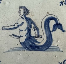Fliese Kachel antik alt antique dutch tile tuile Meerwesen Delft Art Seewesen