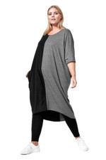 BORIS INDUSTRIES softes Oversize Kleid 48-50-52-54 Taschen schwarz-hellgrau