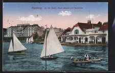 Ansichtskarte Hamburg-St.Georg, Hotel Atlantic und Bootshaus an der Alster 1916 