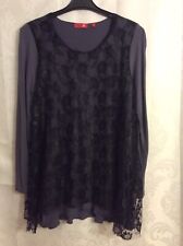 Lea H. Damenbluse, Top, Abendbluse, Shirt Gr. 42-44 Schwarz/Grau Spitze