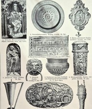 Alte Lithographie, Treibarbeit, ca. 1920er, Kunstobjekte, Ziergegenstände, Arts