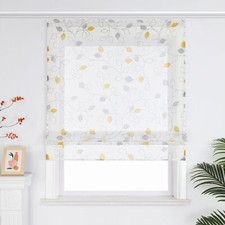 Transparent Raffrollo Klettband Landhausstil Blätter Raffgardine Küchengardine