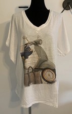 Katia Fashion T-Shirt Weiß mit Motorroller Print Gr. L/XL - Glitzer - Grün