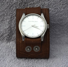 Vintage Calvin Klein Jeans Herrenuhr, breites Lederarmband, Batterie neu