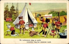 Ak Katzen als Pfadfinder