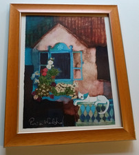 Rosina Wachtmeister/ Katze /Wandbild Holzrammen Verkerke Gallery 1995 Jahre