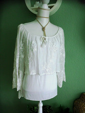 Boho Bluse Shirt Tunika 38 cremeweiß romantisch 2 lagig Made in Italy neu sexy