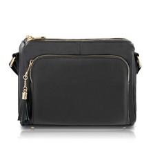 Schwarze leder posttasche - schwarze, leder-posttasche