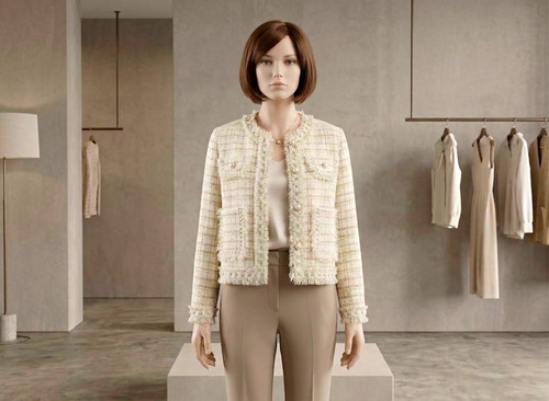 Damen tweed jacke - kurz, creme