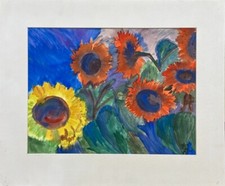 Sonnenblumen am Abend expessiv AJ 1961 Aquarell 52 x 62,5 cm Stillleben