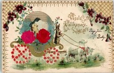 10679123 - Rosen mit echt Stoff Applikation Kutsche Schafe Hase vermenschlicht