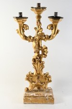 Q40X04- Barock Holz Kerzenleuchter 3-flammig geschnitzt vergoldet 18.Jh