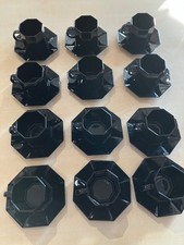 Arcoroc 12 x Kaffeetassen mit Unterteller schwarz 8- eckig Arcopal France Kaffee