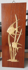 Wandbild Echtholz mit Relief Fisch ( Skalare) Kunststoff 60/70er Jahre Vintage