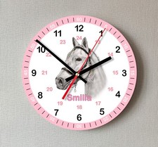 Kinder Wanduhr Pferd Lernuhr Rosa Wunschname Mädchen Kinderzimmer ohne Ticken