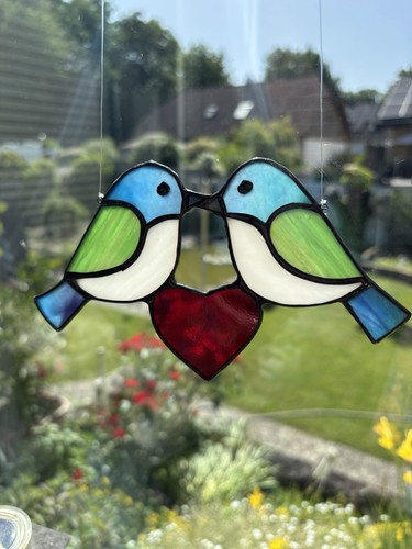 Tiffany glas vogel herz ich - glas,, herz,