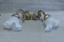 2X WANDLAMPEN BAROCKSTIL MIT SATINIERTEN GLASSCHIRM FUNKTIONSTÜCHTIG