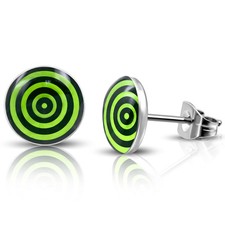 2er Set Ohrstecker Piercing 316L Edelstahl Kreis Zielscheibe Ringe grün schwarz