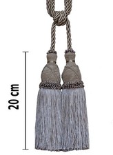 Luxus Doppel Raffhalter 70cm Quaste 20cm Silber Gardinenhalter Doppelquaste  DE