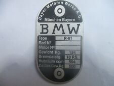 Gespann Krad Typenschild BMW R 61 R61 18 PS 184 kg Oldtimer Schild geätzt S61