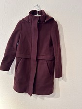 Massimo Dutti Mantel Wollmantel XS 34 Burgunder Violett Abnehmbare Kapuze