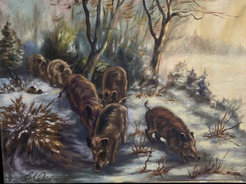 Altes ölgemälde wildschwein - altes, wildschwein-