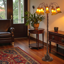 Traumhafte Tiffany Jugendstil Bronze Stehlampe "LILY" 12-flamming Stehleuchte