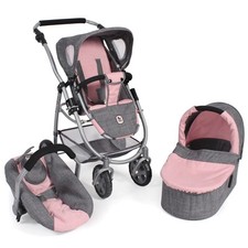 Bayer Chic 2000 3in1 Kombi Puppenwagen Kinderwagen EMOTION ALL IN grau-rosa NEU