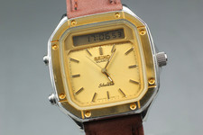 Selten! Seiko Silver Wave H357-522A DIGI-ANA Gold UNISEX 34mm QZ Uhr aus JAPAN