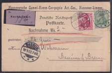 75868) LIMMER Hannover Nachnahme-Postkarte 1903 nach BASSUM