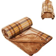 SIVENKE Damen Poncho Fleece Tragbare Decke, Karierte Schoßdecke Bequemer Ponc...