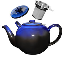 Elegante Keramik-Teekanne in Mitternachtsblau mit Edelstahlsieb