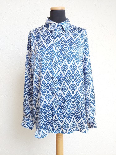 Blau weiß muster satin hemd - blau,