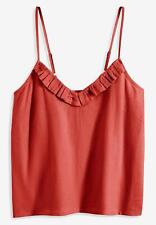 Neu Sommerliches Leinen-Blusentop mit Volant Gr. 48 Karminrot Damen-Top Bluse